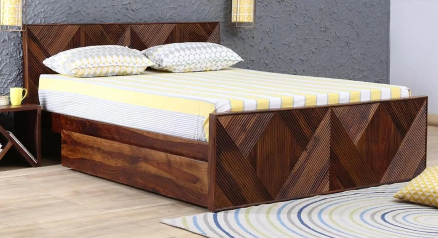 Linear Slatted Headboard Bed - Treescape Living Design TS-BED-49