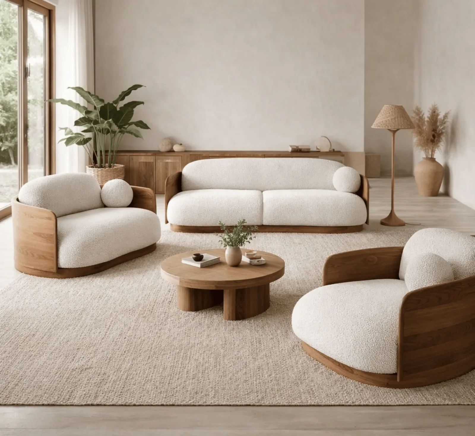 Fluted Wood Base Sectional Suite - Treescape Living Design TS-LIV-15