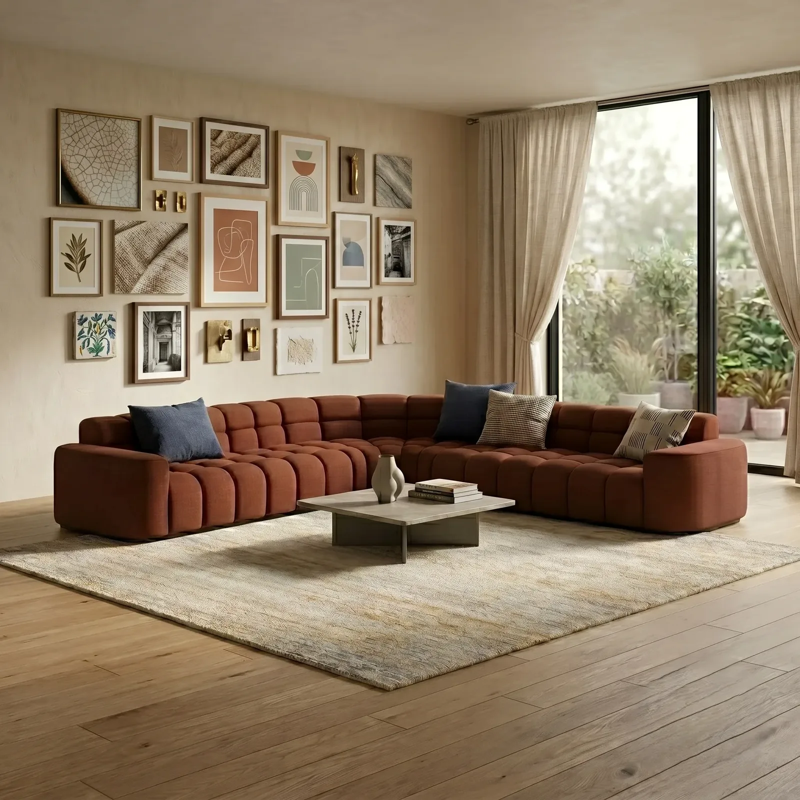 Low Slung Earth-Tone Corner Suite - Treescape Living Design TS-LIV-23